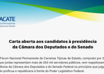 Fonacate divulga carta aos candidatos à presidência da Câmara dos Deputados e do Senado Federal